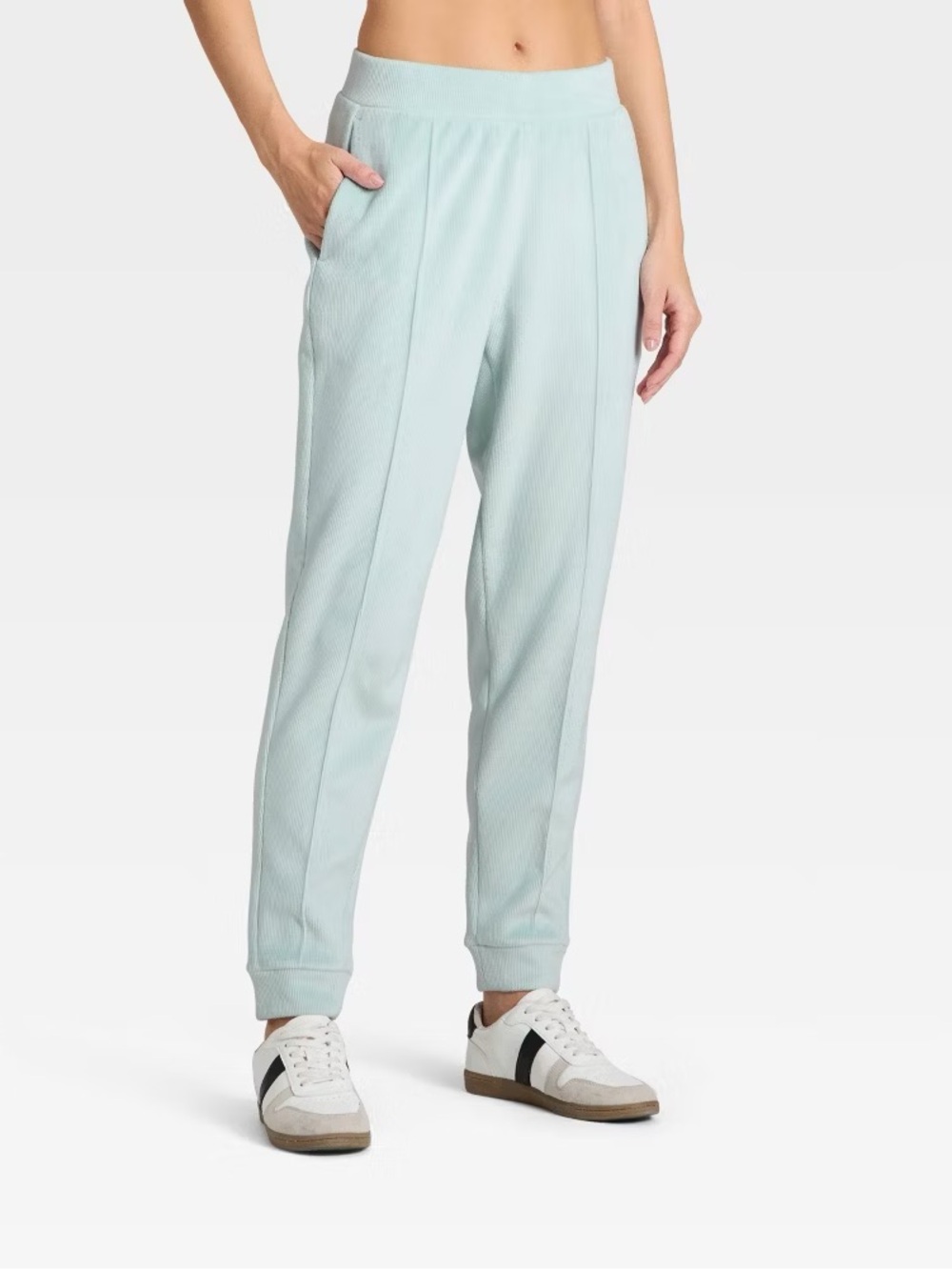 All In Motion Small Velour Ribbed High-Rise Joggers Light Blue Teal Sweatpants